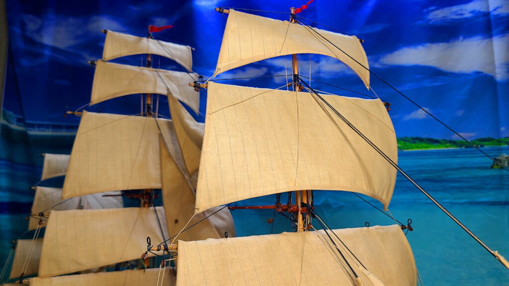帆船模型 カティサーク フォア・ロイヤル・トップゲルン バントライン完成