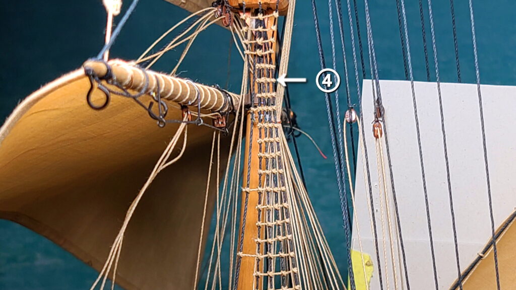帆船模型 カティサーク 左舷 フォアマスト ラットライン説明書通りに結ぶ