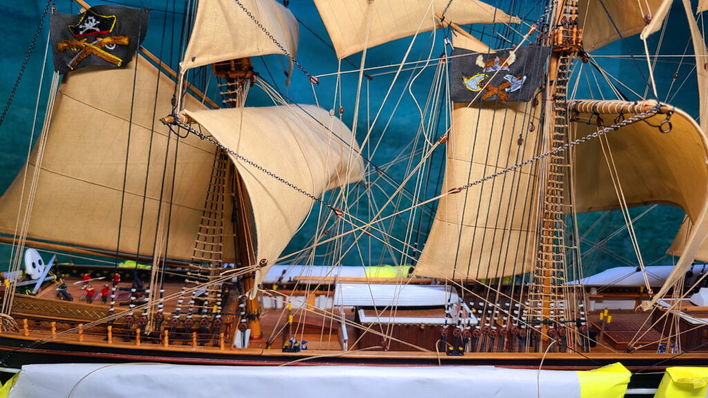 帆船模型 カティサーク メイン・ミズンマスト部 ブレースの張り方