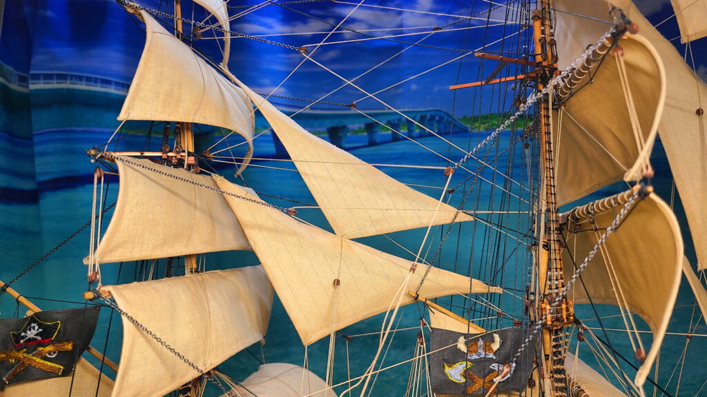 帆船模型 カティサーク メインマスト部 ブレースの張り方
