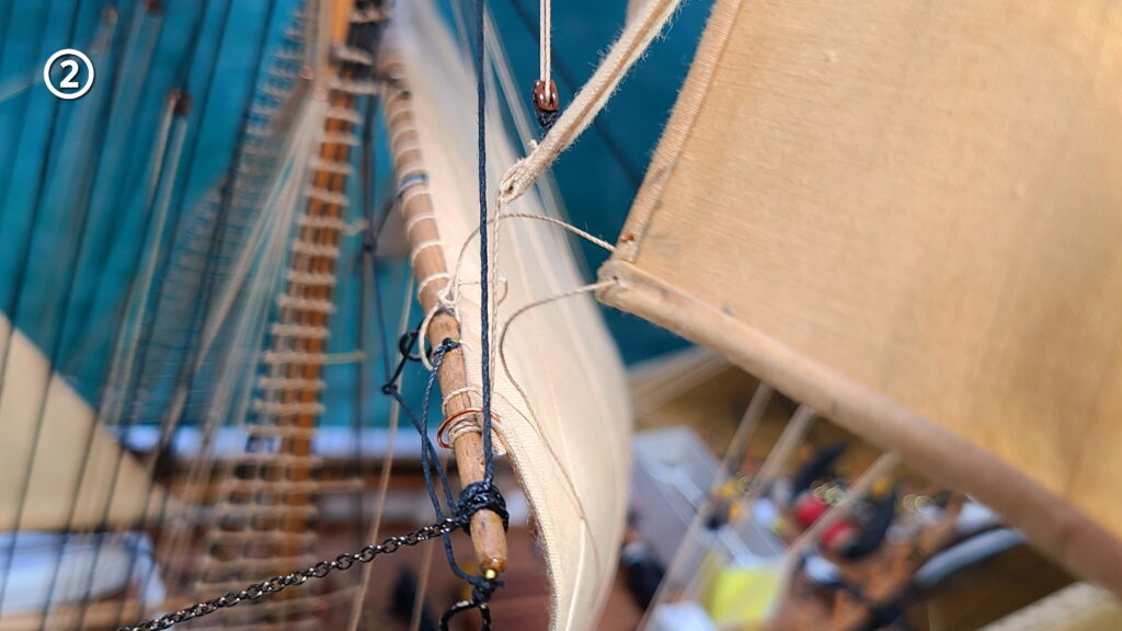 帆船模型 カティサーク スタンスル セイル ロープ取り付け