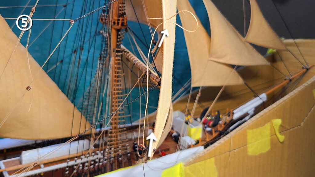 帆船模型 カティサーク スタンスル セイル ロープの張り方