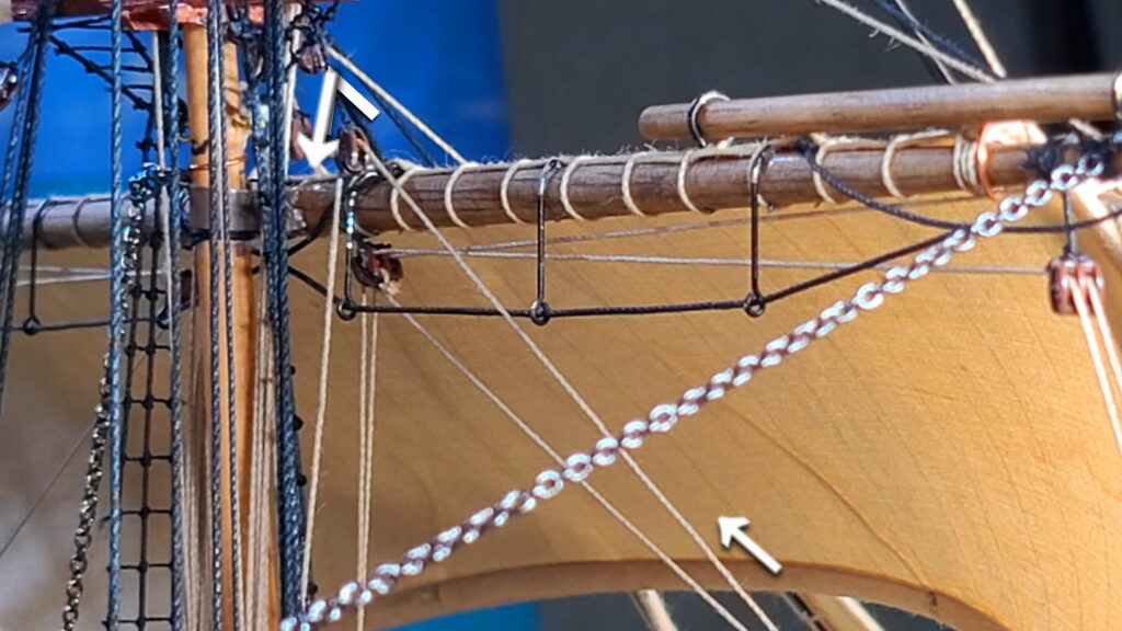 帆船模型 カティサーク スタンスル セイル ブロックに通す