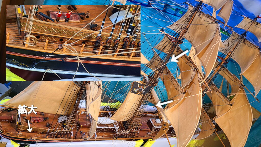 帆船模型 カティサーク メインスタンスル シートロープの張り方