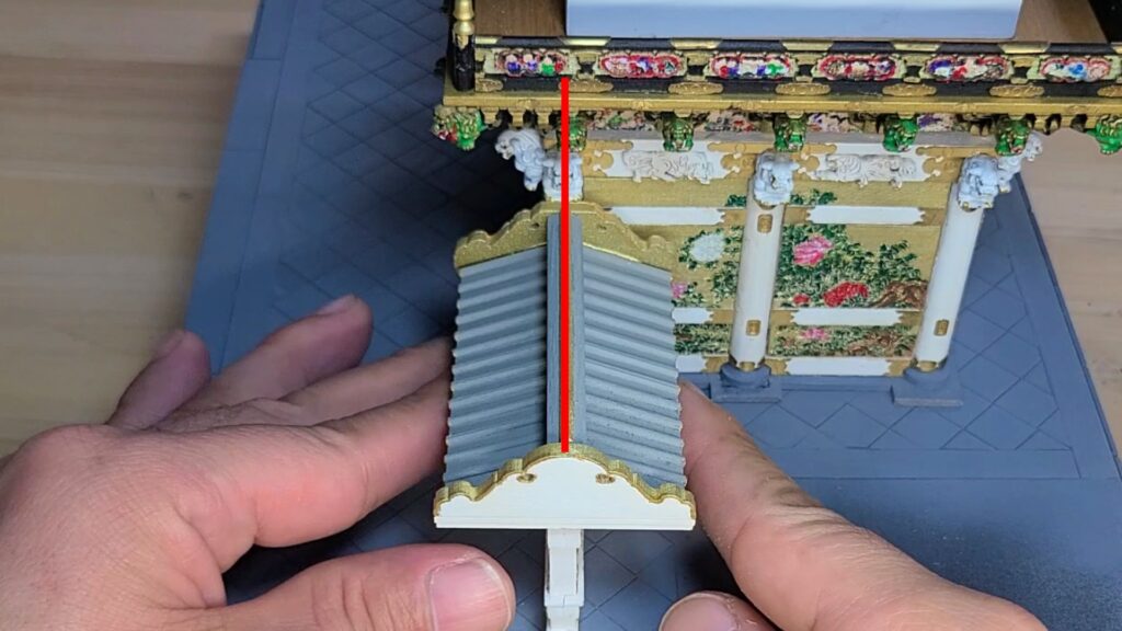 ウッディジョー 日光東照宮陽明門作り方　袖塀を 唐獅子の真下から 真っ直ぐに建てます