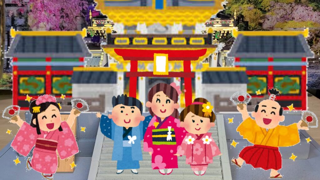 ウッディジョー 日光東照宮陽明門作り方　陽明門が完成して、賑わっている様子