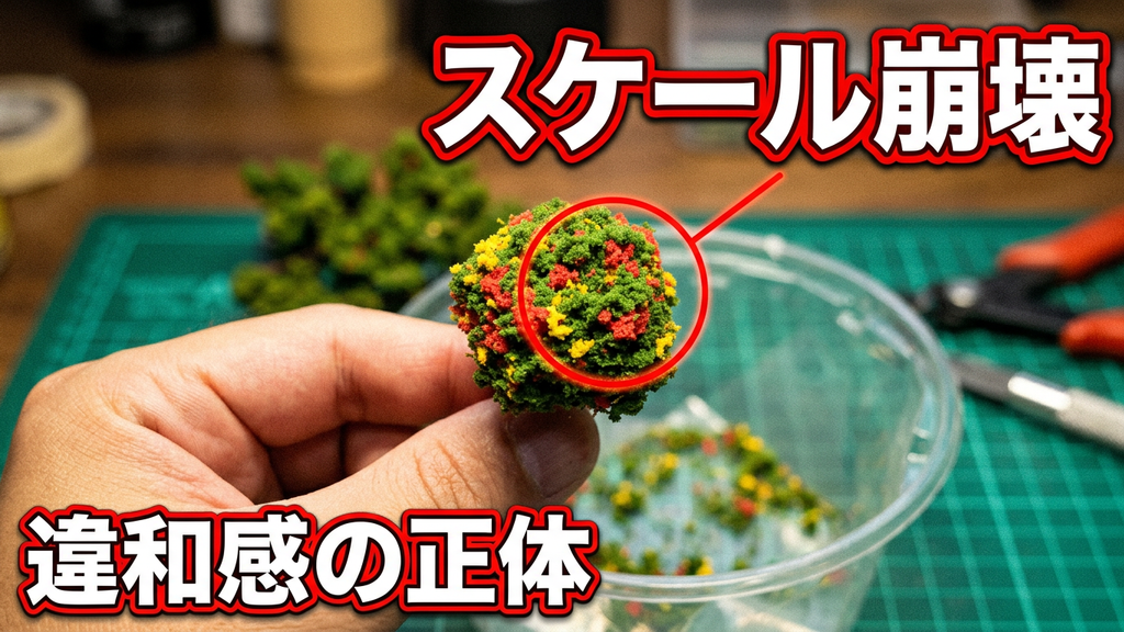 木製模型の植栽ジオラマ作り:ウッドランド製ファインリーフフォーリッジのサイズ感が合わずスケール崩壊した失敗談とザルで濾す復活裏ワザを解説する限定公開動画のサムネイル画像